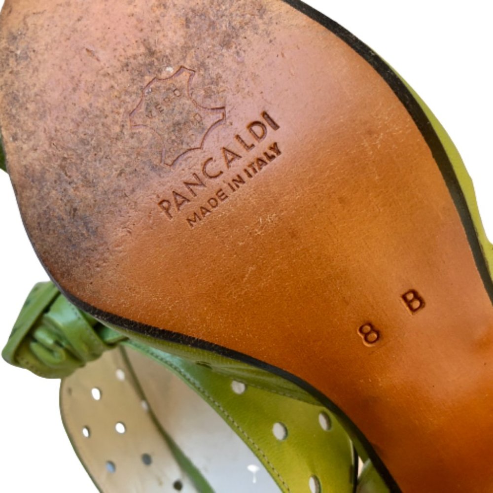 Pancaldi Vintage 90's Italy Green Leather D'Orsay Peep Toe Perforated Pump 8 - Picture 11 of 13